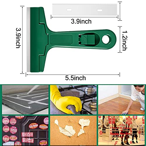 2pack 5.5 inches Industry Glass Scraper Scraping Hand Tool, T Shape Razor Blade Scraper with 20x Blades, Steel Scraping Knife for Window Stove Windshield Aquarium Tile Floor Wall Cleaning (Green) - color: Green