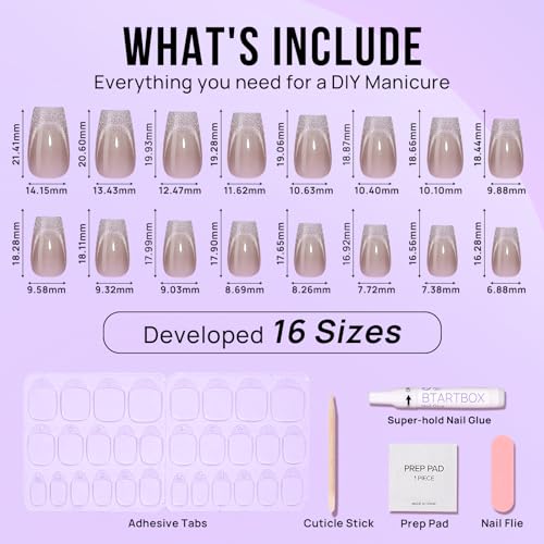 BTArtbox Press On Nails, Milky Way, Short Coffin, Cat Eye French, 32Ct - color: A1-Milky Way