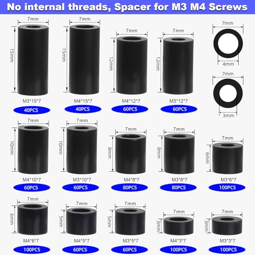 Nylon Round Spacer 1000Pcs, Unthreaded Fits M3 M4 Screws for Outlet Switch