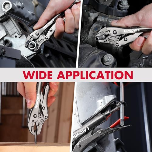 ARROW 5" Curved Jaw Locking Pliers with Screw Extractor | CR-MO Steel Pliers, Adjustable Screw, One-Hand Release, Anti-Slip Handle - size: 5 inch