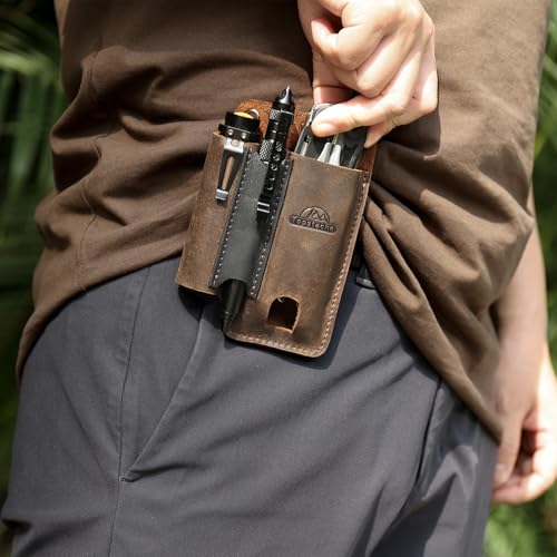 Topstache Leather Multitool Sheath with Belt Clip - Multi Tool Holster for Belt - EDC Belt Organizer Fits Multitool, Flashlight, Pen - Leather EDC Pouch, DarkBrown - color: Darkbrown-L (for Multitool)