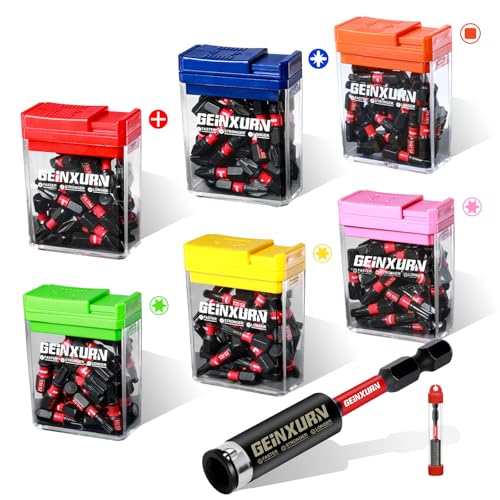 Geinxurn 181 Pieces Impact Screwdriver Bits Set with Colorful Boxes, 1" Magnetic (PH2,PZ2,SQ2,T10,T15,T20,T25,T30) S2 Steel Multi Driver Bits - color: Multi-bit, size: 1‘’-181PCS