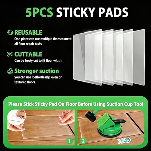 Heavy Duty Floor Gap Fixer Tool, 45°Striking Surface Professional Floor Gap Repair Tool, Made of Iron & Enhanced Suction Cup. with 5pcs Sticky Pads for Fixer Vinyl, Wood, Laminate Flooring Tools