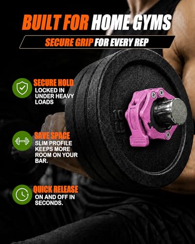 MAXRICH Ultra-Thin 1-Inch Barbell Clamps, Quick Release Weight Clips for 23–30mm Bars, Secure Barbell Collars for Home Gym - color: Pink