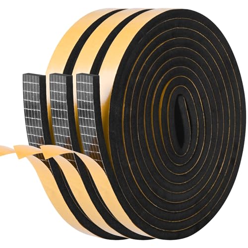 Kikerike Self Adhesive Foam Tape Weatherstrip 1In x 1/2In x 20Ft High Density Foam Insulation Strips Seal Weather Stripping with Strong Adhesive for Door and Window Sound Isolation Soundproofing - size: 1in x 1/2in x 20Ft