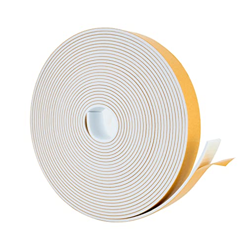 High Density Foam Weather Stripping Door Seal Strip Insulation Tape Roll for Insulating Door Frame, Window, Air Conditioner | Self Adhesive Sealing Weatherstrip (White, 1 in x 1/8 in x 30 Ft) - color: White, size: 1 In x 1/8 In x 30 Ft