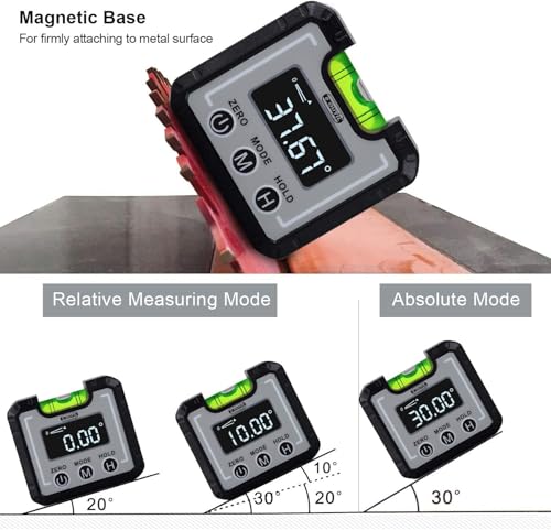 Digital Angle Finder Magnetic & Level Bubble Vial 4 X 90°Angle Gauge Inclinometer, Mini Level Bevel Gauge Protractor for Woodworking, Building, Table Saw, Vertical Wall (white) - color: White