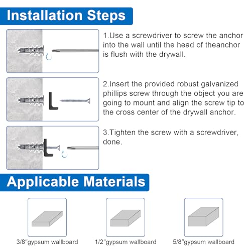 Zinc Self-Drilling Drywall Anchors with Screws Kit, 104 Pack 3 Size, 52 Heavy Duty Metal Wall Anchors and 52 Screws - size: 3size-52pcs