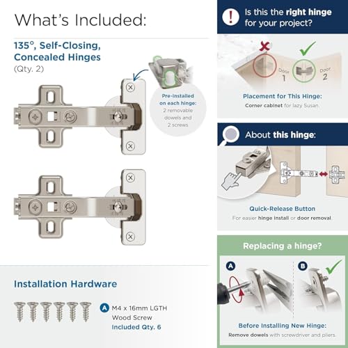 Amerock 1 Pair 135 Degree Lazy Susan Concealed Cabinet Hinge - size: 135 Degree, style: Self-Close