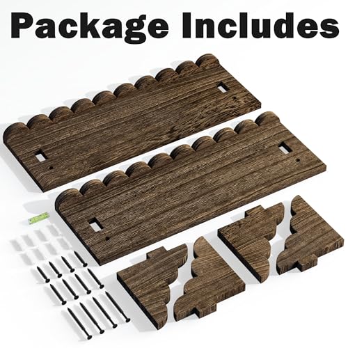 QsQueen Scalloped Wood Wall Shelf – 17 Inch Floating Shelf with Wood Brackets, Easy to Install Rustic Wall Shelf for Living Room, Bedroom, Bathroom, or Any Space - color: Brown
