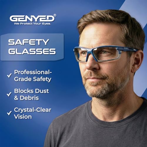 GENYED Safety Glasses ANSI Z87+ with Removable Foam Gasket, Clear Lens, Anti-Fog, Scratch-Resistant, UV400 Wraparound Protective Eyewear for Work, Construction & DIY