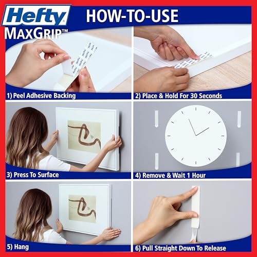 Hefty Picture Hanging Kit - 24 Large Pairs, Holds Up to 16 Lbs | Picture Hangers & Kit for Home Decor - Picture Hanging Hardware for Superior Adhesion on Frames, No Nails - size: L - 24 Pairs
