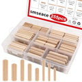 smseace 255Pcs Wooden Dowel Pins - 8 Sizes 1/4Inch 5/16Inch 3/8Inch Fluted Wooden Dowel Kit for Crafts, Furniture, Door, DIY - size: 255Pcs - 8 Sizes