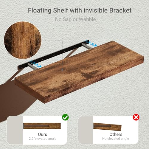 Vivelove Deep Floating Shelves for Wall 24 inches Set of 2, Rustic Brown - color: Rustic Brown, size: 24”wx9.1”dx1.6”h
