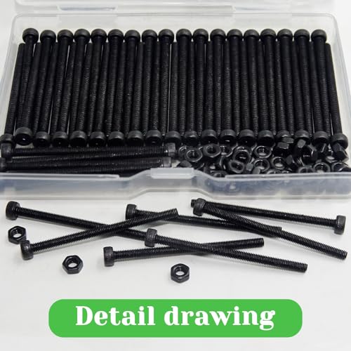 100Pcs M3 x 45mm Hex Socket Head Cap Screws Bolts, Carbon Steel, Black Oxide Finish, Allen Socket Drive, Full Threads,with Hex Spanner - size: M3 x 45-100Pcs