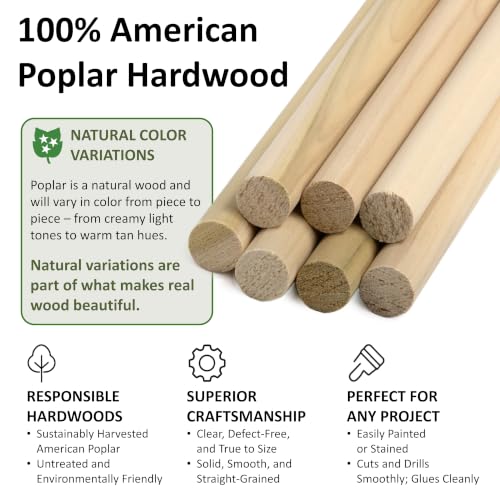 Round Wooden Dowel Rod 3/4" x 12" (4-Pack) - size: 3/4" x 12"