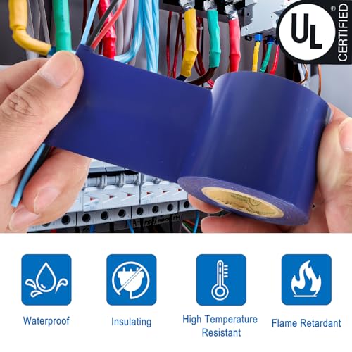 Electrical Tape Blue, 2 in X 33FT, UL Approved Industrial Grade Waterproof High Temperature Electrical Tape, Multipurpose Insulating Wire Wrapping (2 Packs) - color: Blue