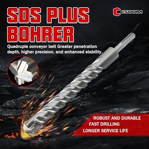 CSOOM SDS Plus Rotary Hammer Drill Bit 1"x10.24", Professional Concrete Drill Bit for Concrete, Brick, Stone and Cement Walls - size: 1"x10.24"