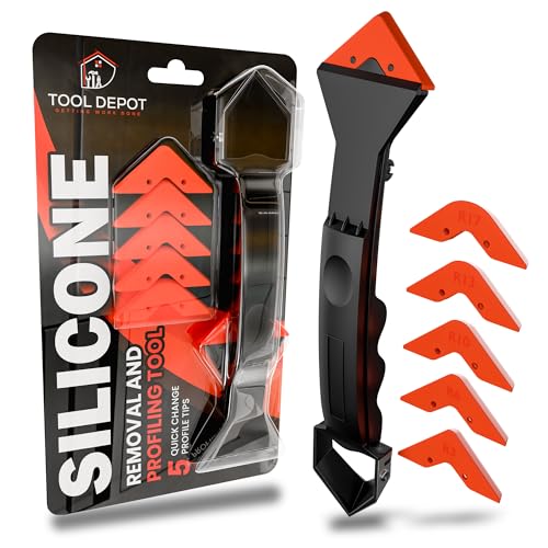 3 in 1 Caulking Tool with 6 Silicone Tips – Sealant Finishing & Caulk Remover, Stainless Steel Head, Mastic Remover & Angle Scraper for Bathroom, Kitchen, Floor, Window, Sink