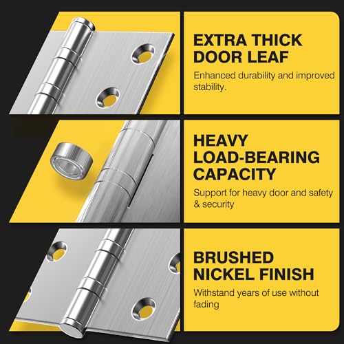KOLET Ball Bearing Door Hinges, 4 x 4 Inches, Brushed Nickel, 6 Pack - color: Silver, size: 6 Pack