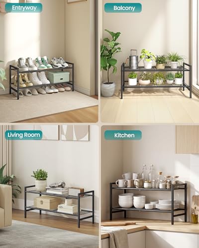 SONGMICS 2-Tier Metal Shoe Rack, Vertical Shelf, Holds up to 12 Pairs - color: Black, size: 2 Tiers (11"D x 26.8"W)
