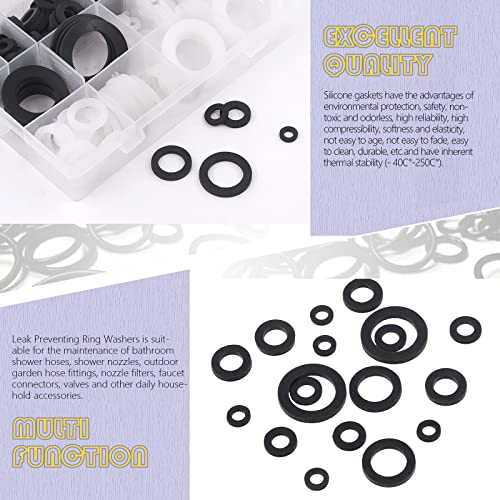 Swpeet 256Pcs 7 Sizes Flat Rubber and Silicone Washers O Ring Plumbing Washers Assortment Kit, Flat Gasket Hose Gasket Set Sealing Washer for Shower Head Washers Garden Faucet Water