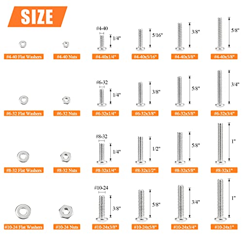 HELIFOUNER 720 Pieces #4-40#6-32#8-32#10-24 Phillips Pan Head Machine Screws Nuts Washers Assortment Kit, Coarse Thread, Fully Machine Threaded, 304 Stainless Steel - size: #4-40 #6-32 #8-32 #10-24, style: Phillips Pan Head