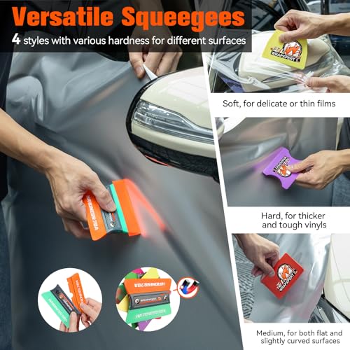 WRAPXPERT Car Wrap Tool Kit Vehicle Vinyl Wrap Kits Include Felt Squeegee for Vinyl, Wrapping Knife, Micro Squeegee, Magnet Holders, Towel, Gloves for Car Wrapping Window Film Application - color: 21-in-1 Set