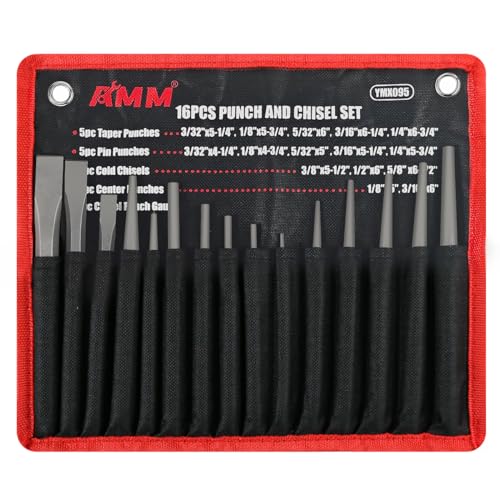AMM 16PC Heavy Duty Punch Chisel Set, Cr-V for Metal Wood Automotive - size: 16PC