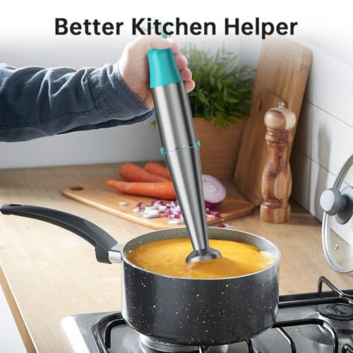 Turelar Immersion Blender Handheld 5 in 1 Hand Blender Set 1100W Heavy Duty - color: Cyan Blue, size: 5 in 1