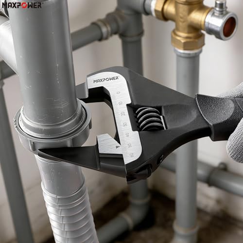 MAXPOWER Slim Jaw Adjustable Wrench Set, 8" 10" 12" Wide Jaw Opening Adjustable Wrench, Dual Scale with Metric and SAE, Deep Jaw with Soft Grip Handle, Jaw Capacity 36mm 50mm 60mm - size: 8" 10" 12"
