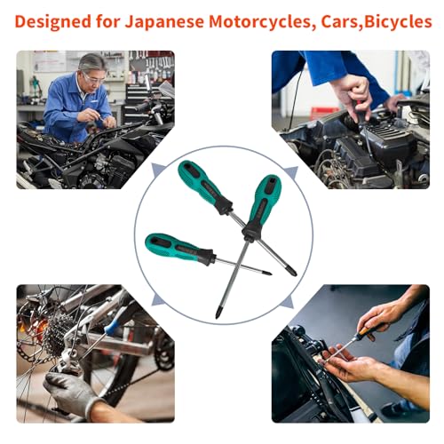 JIS Screwdriver Set (3Pcs #1#2#3) – Magnetic Tips, S2 Alloy Steel, Meets JIS B4633 Standard, Designed for Japanese Motorcycles, Vehicle,Bicycles & Industrial Equipmen