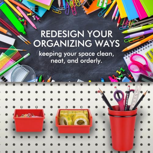 Pegboard Bins Cups with Hooks & Loops 12 Pack Peg Board Organizer (Red) - color: Red