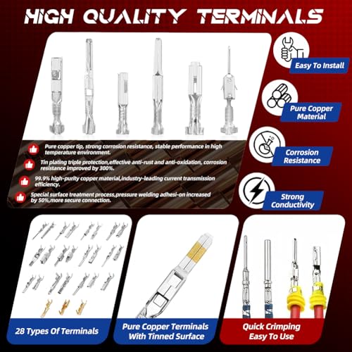 969Pcs Pins Connector Kit & 28 Types Electrical Terminal Pins Crimp Tool