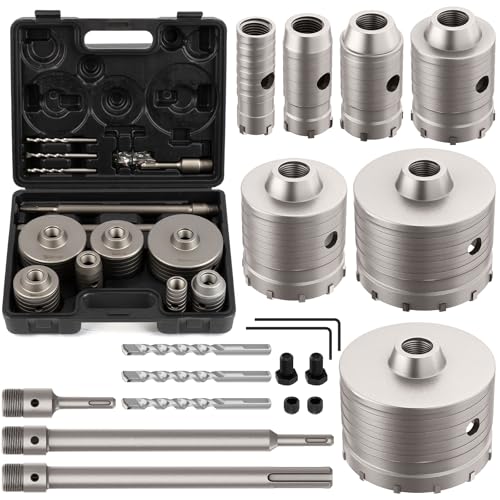 DAIMIT 20PCS Concrete Hole Saw Kits with 3 Drill Bits and SDS Plus & Max Shank, Hole Saw Tool Set for Concrete Cement Brick Stone Wall Drilling, Kit Size 30 40 50 65 80 100 110MM - size: 30 40 50 65 80 100 110MM