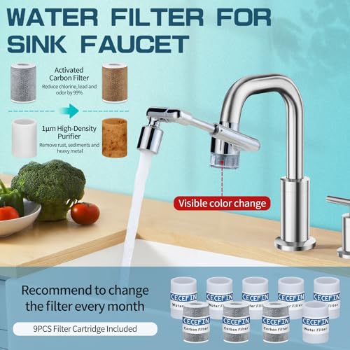 CECEFIN 1440° Sink Water Filter Faucet Extender 3.0, Telescopic Robotic Arm - color: D- Silver3- Telescopic Filtered Swivel Aerator