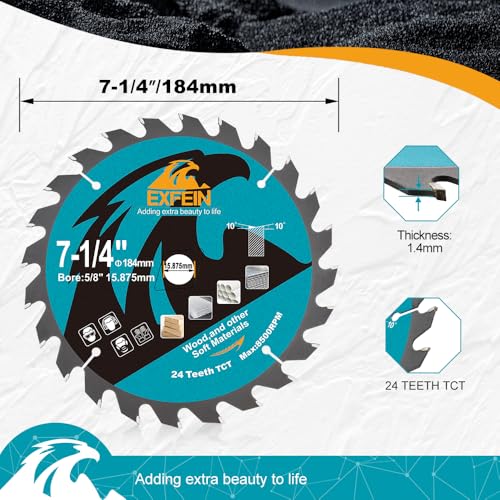 7-1/4 Inch Miter/Table Saw Blades 3pcs, 24 Teeth ATB TCT Fine Finish Wood Cutting Circular Saw Blade with 4/5 Inch Arbor - size: 184mm 24T