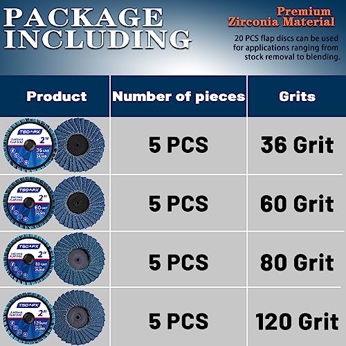20 PCS Flap Discs Set, 2" Zirconia Roll Lock Die Grinder Sanding Disc Sandpaper Wheels Grit 36/60/80/120, Flap Wheel for Wood & Metal Sanding - style: 20PCS Flap Discs