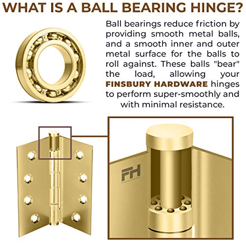 Solid Brass Door Hinge Heavy Duty Ball Bearing Polished Shiny Gold 4x4 Inch - Set of 2 Hinges (Polished Brass) - color: Polished Brass