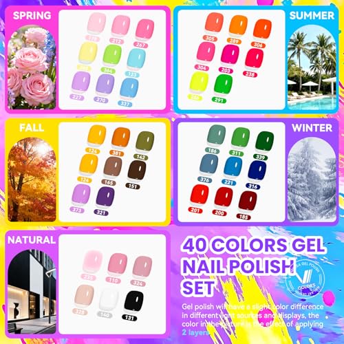VANREESA 115Pcs Gel Nail Polish Kit with U V Light Nail Drill Almond Nail Tips -40 All Seasons Colors Gel Polish Set with 5Pcs Base Top Coat Gel Nail Kit for Beginners with Everything Gifts for Women - color: Everything Beginners Need