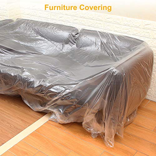 13Ft x 65 Ft Plastic Painting Drop Film, 2 Pcs Tape and Drape Dust Plastic Drop Cloth, Pre-Taped Masking Film for Automotive Painting Covering
