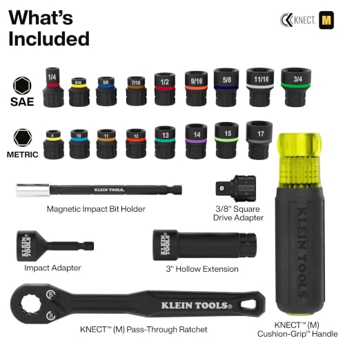 Klein Tools 65400KNECT KNECT Essential Pass Through Impact Socket Set, SAE and Metric, 90-Tooth Ratchet, MODbox Case, 3/8-Inch Drive, 28-Piece - style: 28-Piece