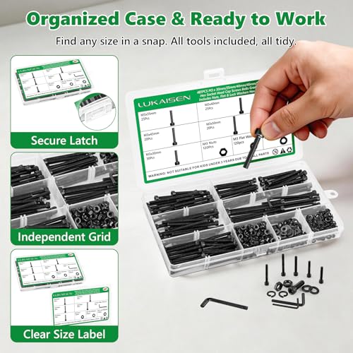 481PCS M3 Screw Assortment Kit, 12.9 Alloy Steel Hex Socket Cap Bolts - size: M3 481pcs 3