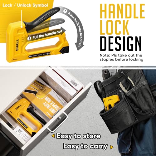 SHALL Light Duty Staple Gun for Wood - Yellow Upholstery Staple Gun with 1600pcs JT21 Staples 1/4, 5/16, 3/8 inch and Staple Remover - Fabric Stapler Gun for Crafts, DIY, Decoration - color: Yellow