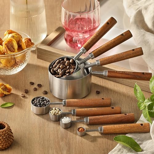 Stainless Steel Metal Measuring Cups and Spoons Set, 8 Pack