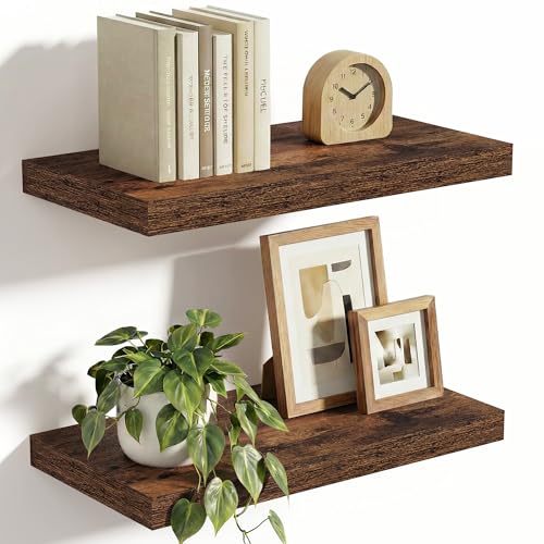 Vivelove 10 in Deep Floating Shelves 16” Set of 2, Rustic Brown - color: Rustic Brown, size: 15.7”wx10.2”dx1.5”h