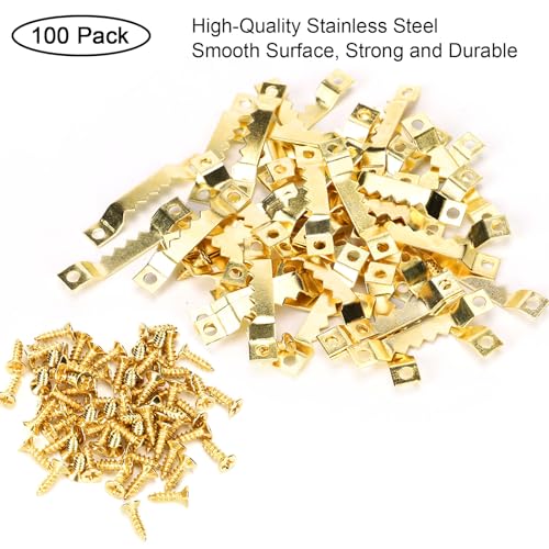 Small Sawtooth Picture Hangers 100 Pack Steel Sawtooth Hangers with Screws for Hanging Canvas Photos Frame Clock Paintings Artwork (Gold) - size: Small Gold Sawtooth - 100 Pack