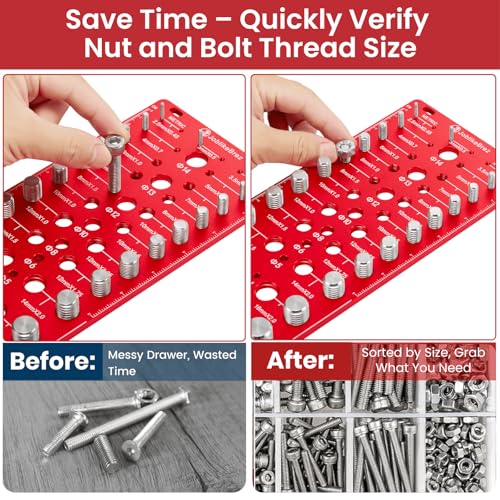 Thread Checker, 70 Nut and Bolt Thread Checker, 25 Standard & 25 Metric & 20 Drill Bit Gauge, Bolt Size Finder, Wall-Mountable Bolt Thread Identifier Gauge with Inch & CM Ruler - size: 70 Thread Checker