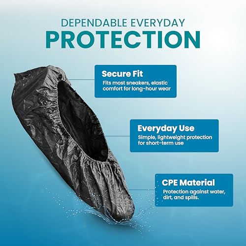 Waterproof Shoe Covers – Non-Slip, Disposable CPE Boot Covers, White, 100 Pack - style: White Bag of 100