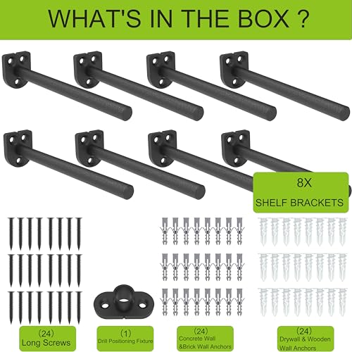 10 Inch Heavy Duty Floating Shelf Brackets 8 Pack, 1/4" Thick Solid Steel Hidden Blind Support, Fits Wood Studs, Holds 200 lbs, Invisible Hardware DIY Kit for Custom Shelving, Black - size: 10 Inch, style: Black 8 Pack